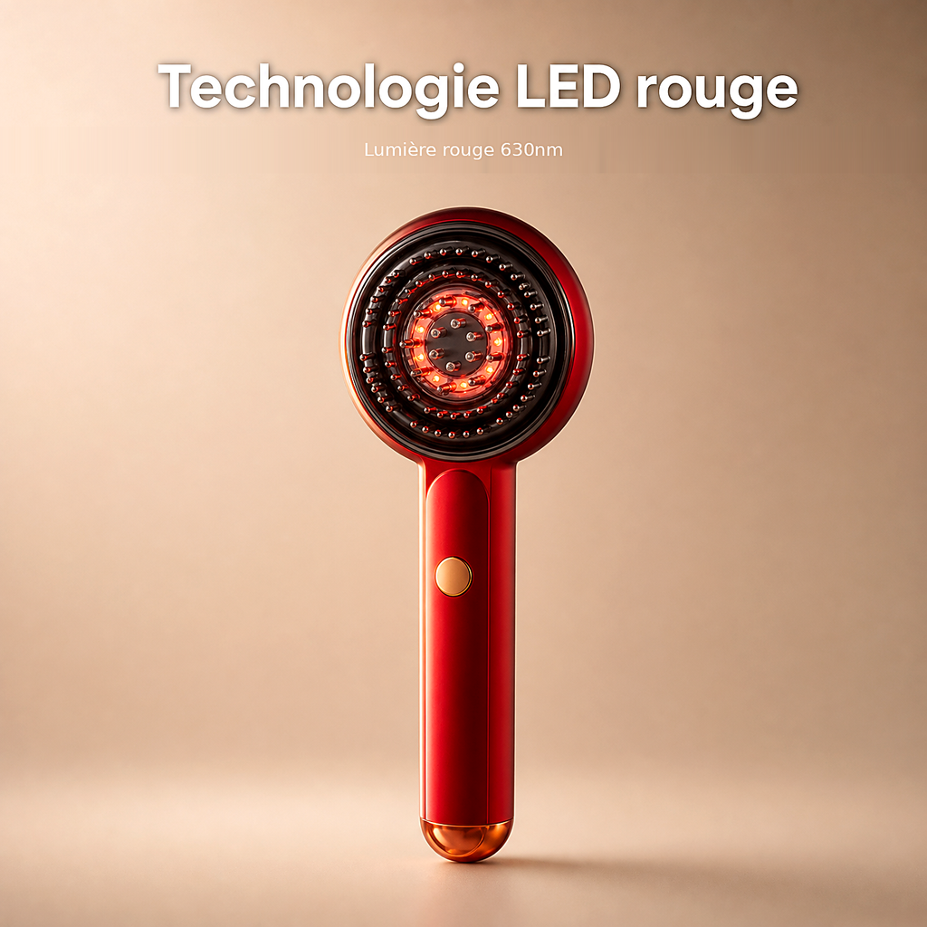 Peigne Masseur Cuir Chevelu LED Rouge – Stimulation & Repousse